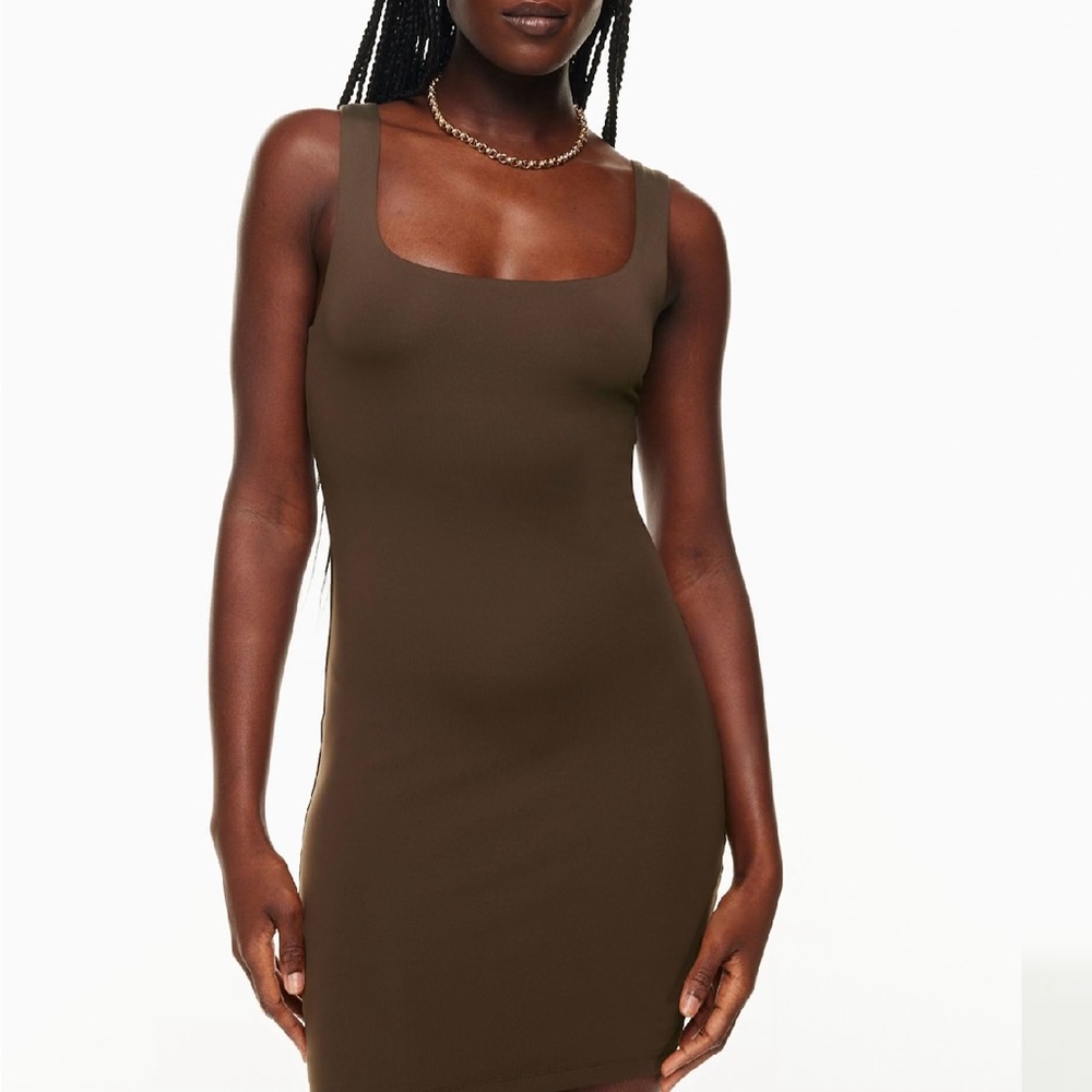 Babaton Taupe square neck mini dress